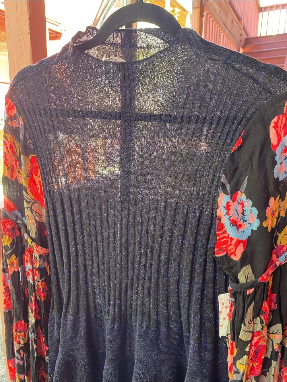 Free People Black Dress with Red Floral Sleeves
